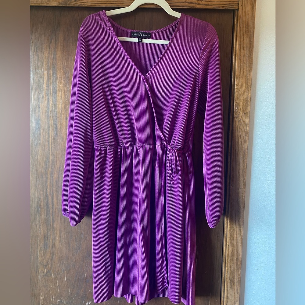 Fred David Purple Satin wrap‎ detail dress